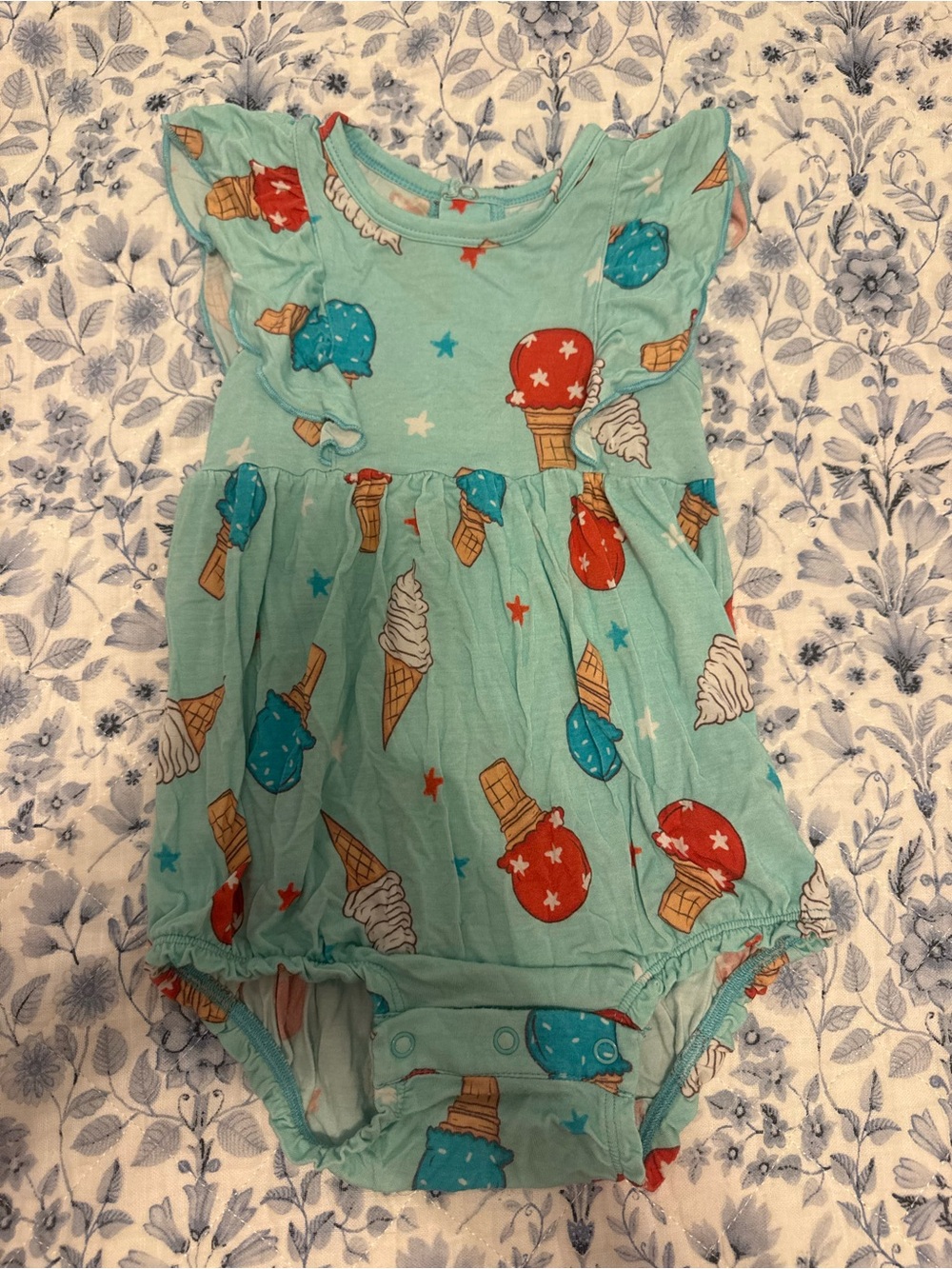 Posh Peanut Baby Bubble Romper with Ice Cream Print - Turquoise